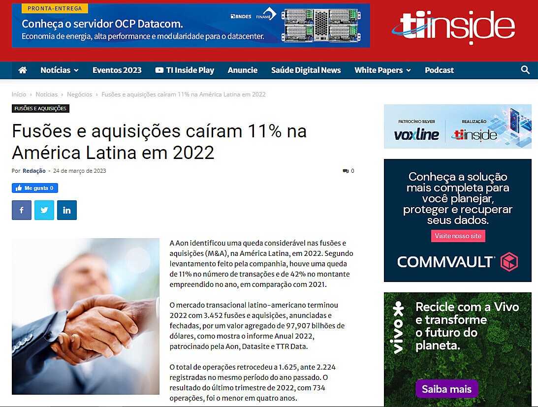 Fuses e aquisies caram 11% na Amrica Latina em 2022